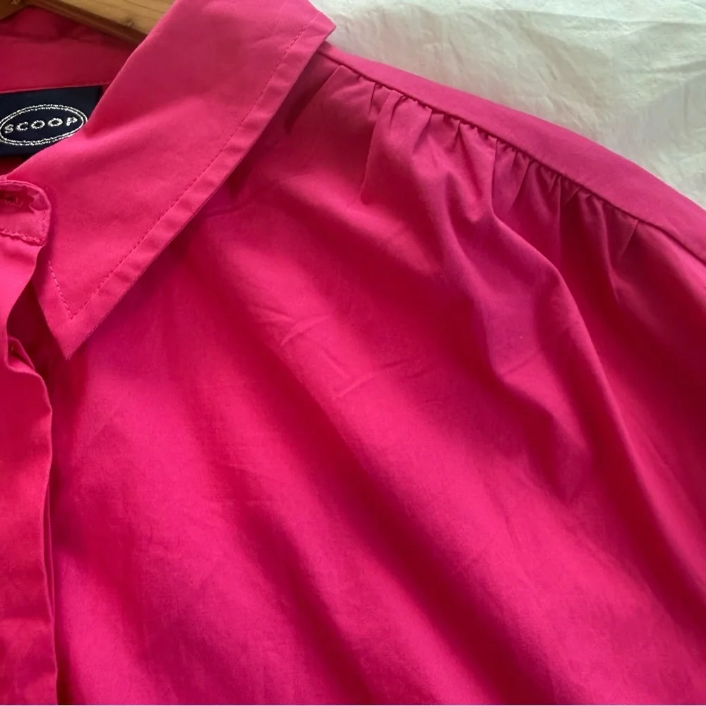 Scoop Women's Hot Pink Balloon Sleeve Shirtdress with Pockets, Size L - Picture 9 of 11